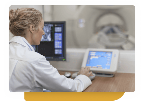 Cardiologist reading a cardiac imaging study